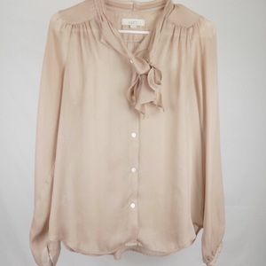 LOFT light pink/champagne long sleeved blouse
